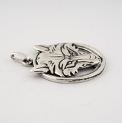 WOLF'S HEAD IN A RING, STERLING SILVER PENDANT - PENDANTS
