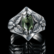 KLEEBLATT, RING, MOLDAVIT, SILBER - MOLDAVITE