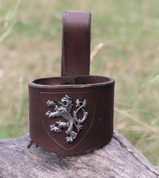 LION OF BOHEMIA, LEATHER HORN HOLDER, BROWN - DRINKING HORNS