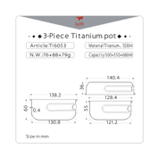 TI6053 3-PIECE TITANIUM POT AND PAN COOK SET - TITANIUM EQUIPMENT