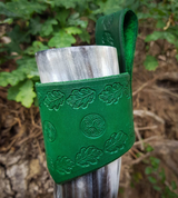 LEAF, LEATHER DRINKING HORN HOLDER, GREEN - TRINKHÖRNER