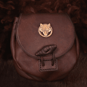 WOLF, LEATHER MEDIEVAL BAG, BRONZE - BAGS, SPORRANS