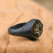 THEODORICUS SILVER MOLDAVITE RING - MOLDAVITES, CZECH