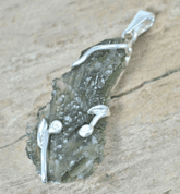 TERRA BOHEMIA, RAW MOLDAVITE PENDANT, STERLING SILVER - MOLDAVITES, CZECH