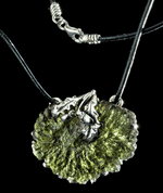 QUERCUS, OAK LEAF, NECKLACE, MOLDAVIT SILVER - MOLDAVITES, CZECH