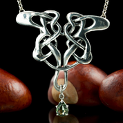 ART NOUVEAU, SILVER NECKLACE, MOLDAVITE - MOLDAVITES, CZECH