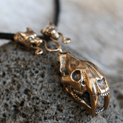 SMILODON, SABERTOOTH TIGER SKULL NECKLACE, MASSIVE JEWEL, BRONZE - METAL MUSIC JEWELS