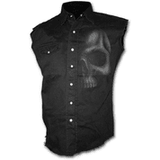 SHADOW SKULL,  SLEEVELESS STONE WASHED WORKER BLACK - SKLAD