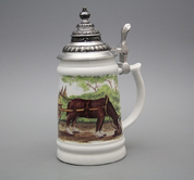 TANKARD WITH TIN LID, FARMER, KARLSBAD PORCELAIN - PORCELAIN MUGS