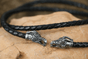 DRAGON HEADS LEATHER BRAIDED CORD - VIKING PENDANTS