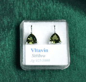 MOLDAVITE SILVER EARRINGS, TRIANGLES, AG 925 - MOLDAVIT