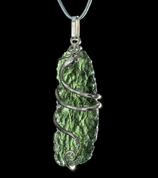 SNAKE, CZECH MOLDAVITE STERLING SILVER PENDANT - MOLDAVITE