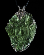 GREEN MAN, MOLDAVITE GLYPTICS, SILVER NECKLACE - MOLDAVITES, CZECH