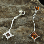 WARTA, AMBER, EARRINGS, STERLING SILVER - EARRINGS