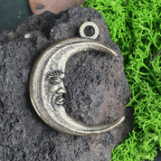 MOON WITH FACE, AMULET, ZINC, OLD BRASS - ALL PENDANTS, OUR PRODUCTION