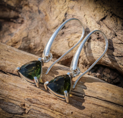 AMBRA - BOUCLES D'OREILLES, MOLDAVITE, ARGENT - BOUCLES D'OREILLES - BIJOUX HISTORIQUE