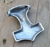 THOR'S HAMMER - MJÖLNIR, SCANIA, PENDANT, SILVERED TIN, GARNET - VIKING PENDANTS