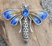 BLAUE LIBELLE MIT GLAS, KOSTÜM-BROSCHE - MODESCHMUCK