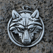 WOLF'S HEAD IN A RING, ZINC PENDANT, ANTIQUE SILVER - ALL PENDANTS, OUR PRODUCTION