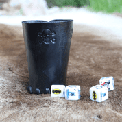 LEATHER DICE CUP BLACK SKULL - ROMAN BOARD GAMES