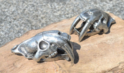 SMILODON, SABERTOOTH TIGER SKULL PENDANT, MASSIVE, TIN ALLOY SILVER PLATED - ANIMAL PENDANTS