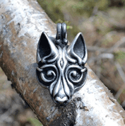 VIKING WOLF HEAD, SILVERED PENDANT BY WULFLUND - VIKING PENDANTS