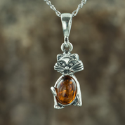 CHAT, PENDENTIF, AMBRE, ARGENT - AMBRE ET ARGENT