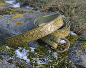 QUERCUS, LEATHER BELT WITH OAK LEAVES, OLIVE GREEN - BELTS