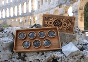 SPINTRIAE, ROMAN TOKENS AND A WOODEN BOX - 7 DAYS OF FUN - EROTIC TOKENS AND COINS