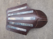 HEAVY LEATHER GREAVES REINFORCED WITH STEEL STRIPS, PRICE FOR THE PAIR - LEATHER ARMOUR/GLOVES