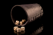 LEATHER DICE CUP BLACK AND 6 BONE DICE - EUROPE