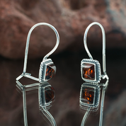 AMBRA, AMBER, SILVER EARRINGS - EARRINGS