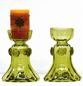 CANDLESTICK, GREEN GLASS - HISTORICAL GLASS