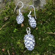 HOPS - HOP CONE, SET OF PENDANT AND EARRINGS, SILVER - JEWELLERY SETS