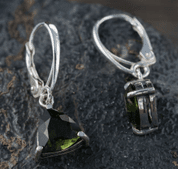 THALIA, EARRINGS, FACETED MOLDAVITE JEWELRY, SILVER - MOLDAVITES, CZECH