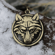 WOLF - WOLF'S HEAD IN A CIRCLE, AMULET ZINC OLD BRASS - ALL PENDANTS, OUR PRODUCTION