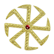 KOLOVRAT WITH GARNET, SLAVIC PENDANT, 14K GOLD - SCHMUCK AUS GOLD