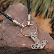 THOR'S HAMMER LEATHER BOLO, BRONZE - BRONZE HISTORICAL JEWELS