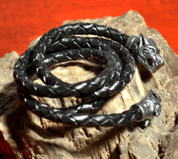 VIKING WOLF BRAIDED LEATHER BOLO, LEATHER AND PEWTER - CORDS, BOXES, CHAINS