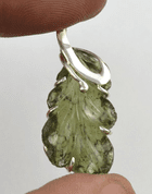 OAK LEAF, RAW MOLDAVITE NECKLACE, STERLING SILVER - GLYPTICA - MOLDAVITES, CZECH