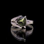 MOLDAVITE RING, TRILLION CUT, STERLING SILVER - MOLDAVITES, CZECH