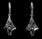 SHAMROCK, BOUCLES D'OREILLES, MOLDAVITE, ARGENT - BOUCLES D'OREILLES - BIJOUX HISTORIQUE