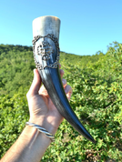 DRINKING HORN WITH A GREEN MAN - HORNS WITH TIN