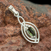 MAIA, PENDANT, FACETED MOLDAVITE, SILVER - MOLDAVITES, CZECH