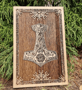 THOR'S HAMMER WALL DECORATION 45CM OAK - WOODEN STATUES, PLAQUES, BOXES