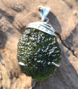 MOIRA, CZECH MOLDAVITE STERLING SILVER PENDANT - MOLDAVITES, TEKTITES