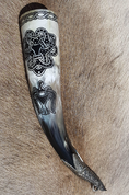 CROW, GNEZDOVO, ENGRAVED VIKING HORN - 0.4 L SHETLAND - DRINKING HORNS