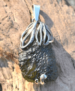 SURIA, CZECH MOLDAVITE STERLING SILVER PENDANT - MOLDAVITES, TEKTITES