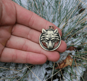 WOLF - WOLF'S HEAD IN A CIRCLE, AMULET ZINC OLD BRASS - ALL PENDANTS, OUR PRODUCTION