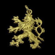 CZECH DOUBLE TAILED LION, PENDANT, 14K GOLD - GOLDEN JEWELLERY